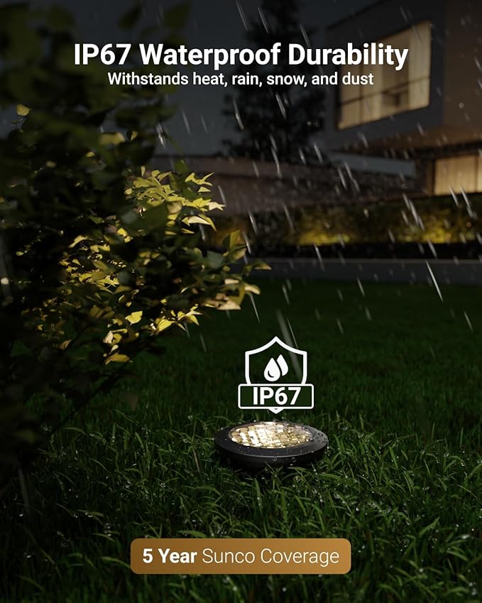 Sunco 12 Pack Low Voltage In-Ground LED Outdoor Lights, Landscape Well Lighting for Yard, Garden, Walkway, 3W, 200 LM, 3000K Warm White, IP67 Rated, 50000 Lifetime Hours ETL.
