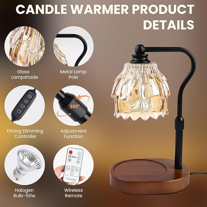 Candle Warmer Lamp with Timer and Wireless Remote Control, Dimmable Candle Warmer for Jar Candles, Height Adjustable Wax Melts Warmer, House Warming Gifts New Home Decor, Gifts for Women Mom