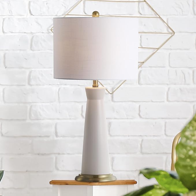 JONATHAN Y JYL3046A Hartley 29" Ceramic Column LED Table Lamp Contemporary Transitional Bedside Desk Nightstand Lamp for Bedroom Living Room Office College Bookcase LED Bulb Included, Cream