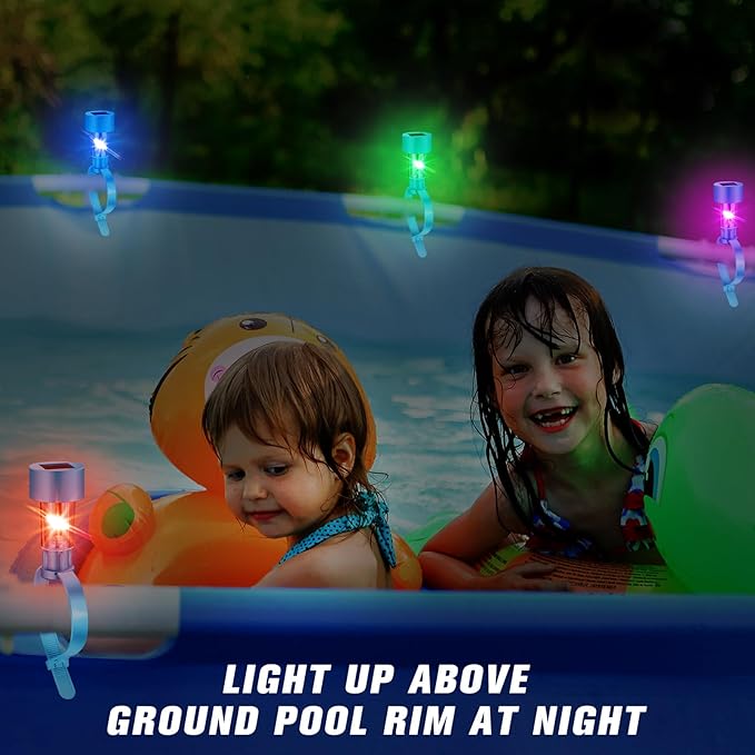 12 Pcs Pool Waterproof Solar Lights for Above Ground Pools Solar Pool Side LED Lights Frame Pool Decoration at Night for Swimming Pool Trampoline Outdoor Decor (Colorful Lights)
