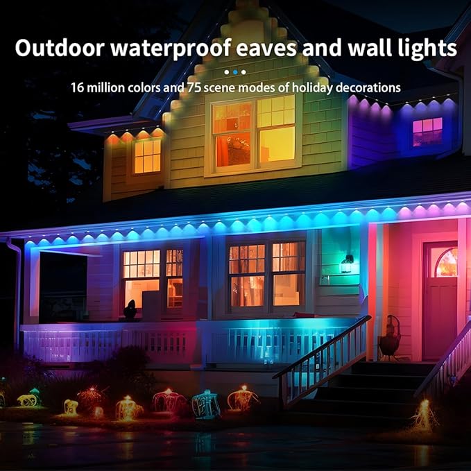 Permanent Outdoor Lights,Smart RGBIC Outdoor String Lights with 75 Scene Modes,LED Eaves Light,IP67 Waterproof,All Holiday,Party,Halloween,Christmas Decoration,with App and Remote (100FT)