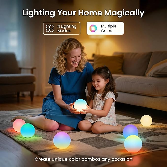 LOFTEK 3-inch Smart Sphere Night Light, Multi-Color Rechargeable Ball Lights, RGB Mood Lighting, Waterproof Ambient Light for Home Bedroom Patio Pool Decorative Lighting, Halloween, Xmas Gift, 1 Pack