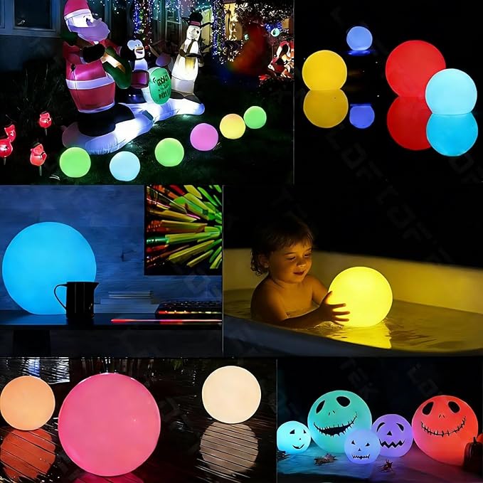LOFTEK LED Pool Lights That Float - 8-inch Globe Lamp Rechargeable - 16 RGB Lamp with Handle & Remote, Waterproof Lamps for Outdoor Yard Decor, Smart Orb Light for Bedroom, 1-Unit