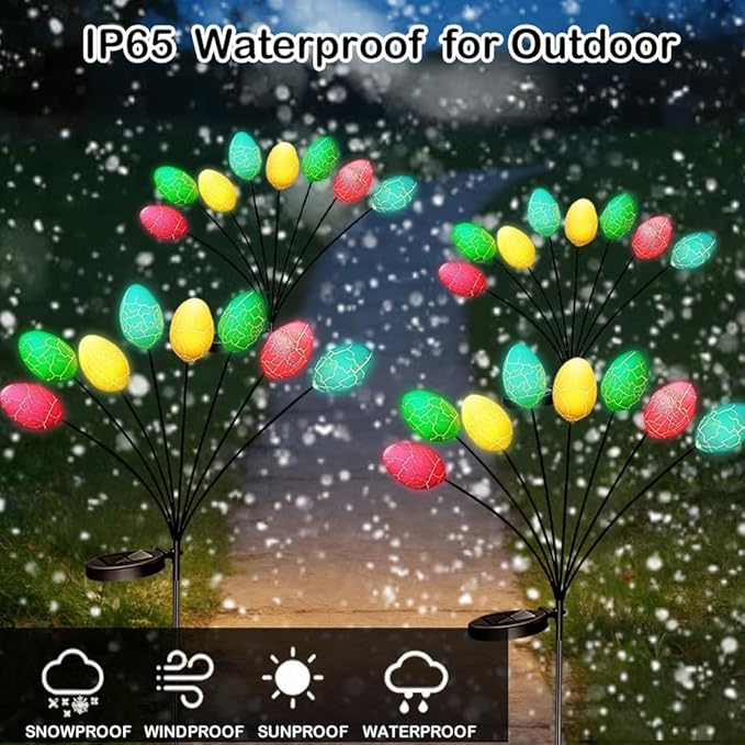 4Pack Solar Easter Lights Outdoor - 32Pcs Colorful LED Easter Eggs for Pathway Lights Decorations, Solar Powered Waterproof Spring Decor for Pathway Landscape Lawn Yard Porch Patio Decoration