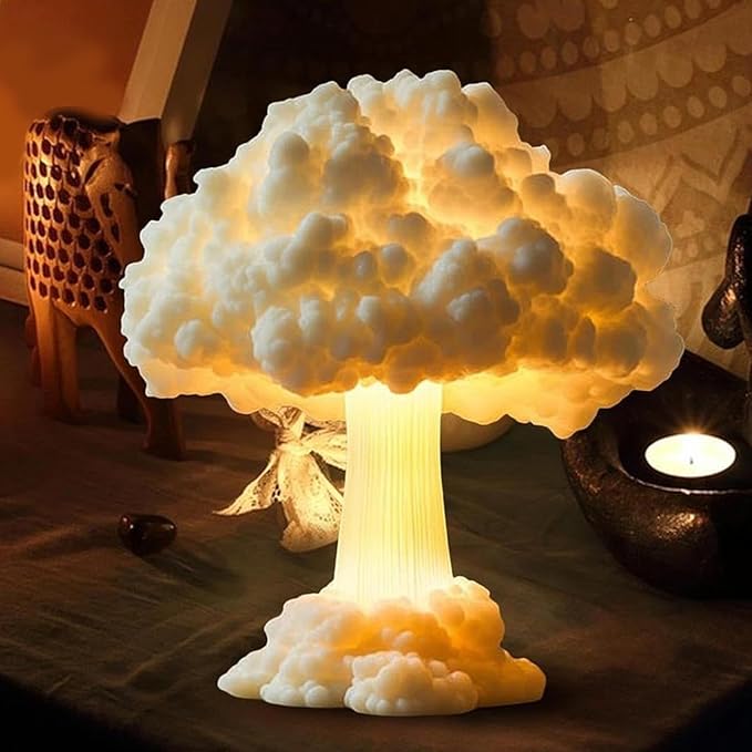 Table Lamp - 3D Printed Mushroom Nightlight, Aesthetic Ambient Lighting Decor with Sturdy Sculpted Shade Structure and Soft Glow Illumination Effect, Ideal for Bedroom Dorm Apartment Living Area and B