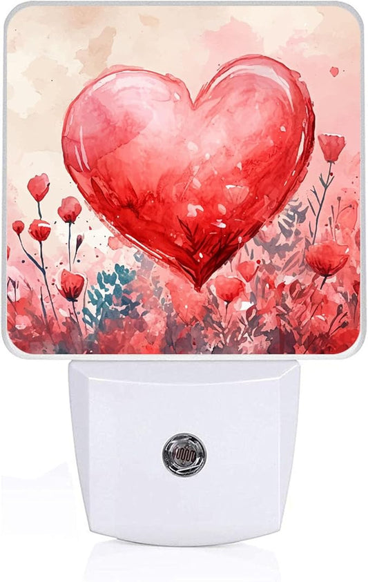 Red Sweet Hearts Night Light, Plug-into Wall Valentine's Flower Love Heart Nightlight Lamp with Dusk to Dawn Sensor, Led Lamp 0.5W Energy Efficient for Boys Girls Adults Home Decor