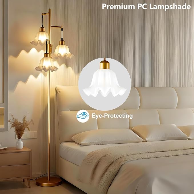 Lightdot 70IN 3-Light Flower Floor Lamp for Living Room, Dimmable Gold Tree Floor Lamps with Acrylic Shade for Wedding/Party, Floral Tall Lamp for Bedroom/Sofa Beside/Corner Decor(Bulb Included)