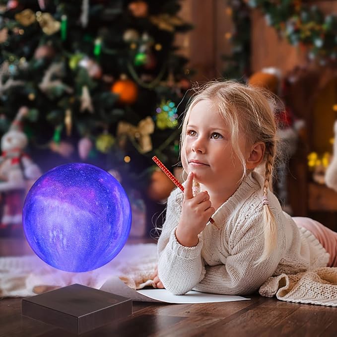 Floating Moon Lamp, Magnetic Levitating Galaxy Moon Lamps with 7 Colors LED Lighting, Spinning 3D Printing Moon Night Lights Unique Gifts for Christmas, Room Office Decor