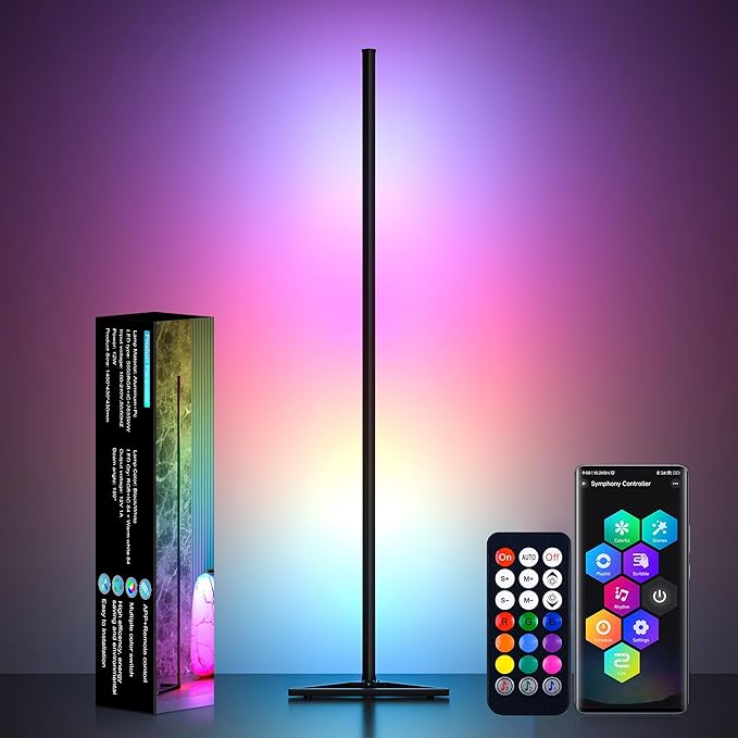 MIHEAL RGB Floor Lamp,16 Million Colors LED Floor Lamps 56" Lamps for Living Room with Music Sync,Standing Lamp with App and Remote Control,Gaming Ambient Lighting Corner Lamp Bedroom Decor