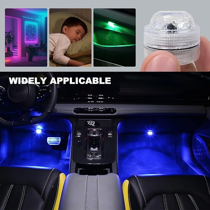 Mini Submersible LED Lights for Car, Waterproof Underwater Flameless Accent Light with Remote Control, Battery Operated Multicolor Changing Light for Vehicle Interior