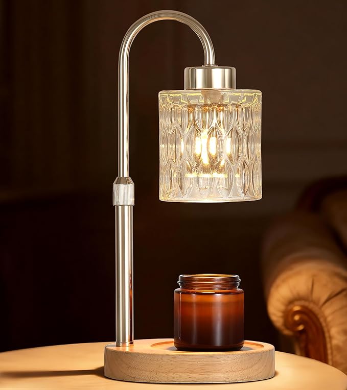 Gold Candle Warmer Lamp with Dimmer and Timer,Home Decor Lamp for Scented Jar,Electric Wax Melt Warmer,Mother's Day/Birthday/Christmas Gifts for Mom/Wife,Adjustable Height,with 2 Bulbs