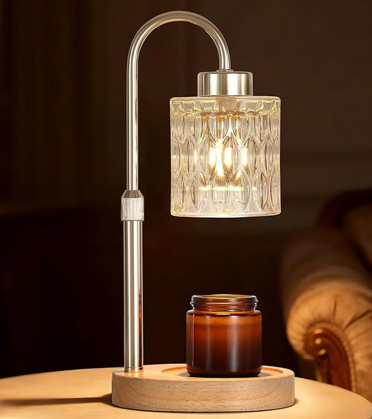 Gold Candle Warmer Lamp with Dimmer and Timer,Home Decor Lamp for Scented Jar,Electric Wax Melt Warmer,Mother's Day/Birthday/Christmas Gifts for Mom/Wife,Adjustable Height,with 2 Bulbs