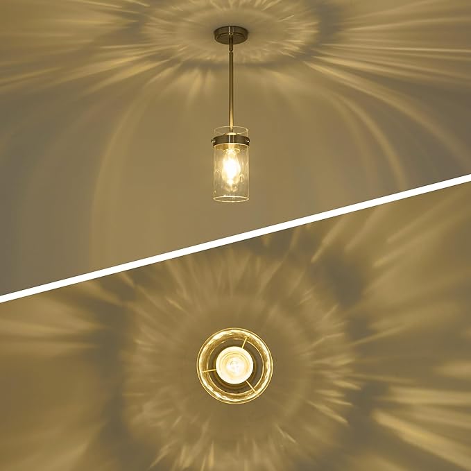 4.72" Hammered Glass Pendant Lighting for Kitchen Island 1 Pack, Modern Brushed Gold Pendant Light Fixtures, Adjustable Ceiling Pendant Light for Kitchen Island Dining Room Bedroom Hallway
