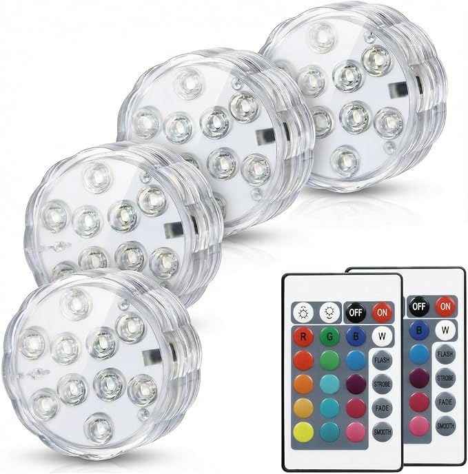 Submersible LED Lights with Remote, 16 Colors 4 Modes Battery Powered Color Changing LED Pumpkin Lights for Halloween Pumpkin Camping Bucket Décor (4 Packs)