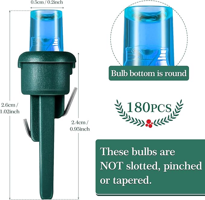 Honoson 180 Count 5 mm LED Halloween Replacement Bulbs Bulk Wide Angle Christmas Light Xmas Tree String Replacement Festival Light Decoration (Green Base with Multicolor Bulb)