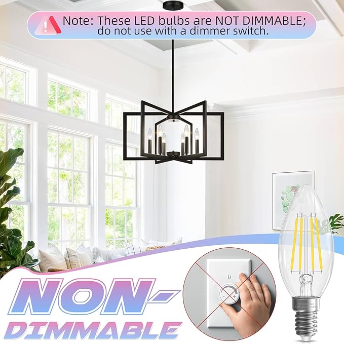 Candelabra Light Bulbs 5000K Daylight, 6W Equivalent to 60 watt, E12 LED Bulb Non-Dimmable, LED Chandelier Bulbs, B10 Candle Bulb, 90+CRI, 600LM, Cear Glass, 6 Pack