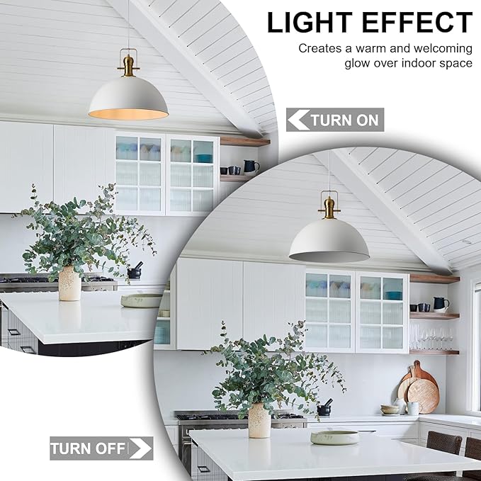 12 Inch Sandy White Farmhouse Pendant Lights for Kitchen Island Industrial Adjustable Height Vintage Dome Hanging Light Fixtures for Barn,Dining Room 1 Pack