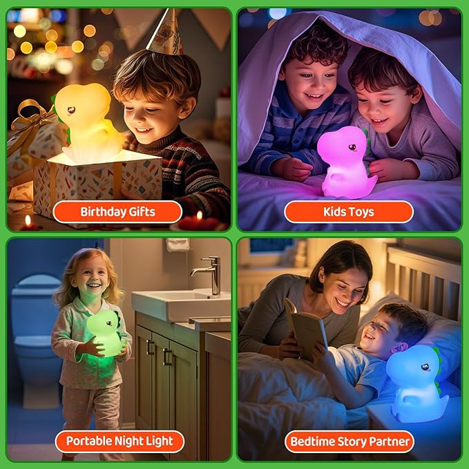 Easter Dinosaur Toys for Kids 3-5,16 Colors+Silicone+Dimmable+12 Hr Use Night Light for Kids Night Light,Toys for 3-8 Year Old Boy,Toddler Birthday Gift,Dinosaur Room Decor for Boys,Girls,Baby,Toddler