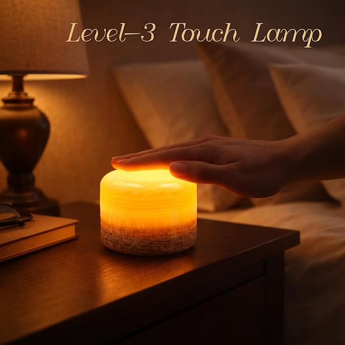 Marble Lamp Night Light Touch Bedside Table Lamp for Bedroom,Type-C Rechargeable Small Desk Bedside Small Lamps,Eye Caring Dimmable LED Ambient lamp (Amber Jade)