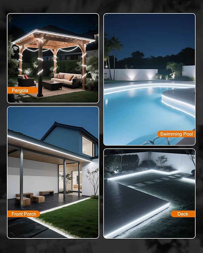 Aclorol AC 110V COB LED Strip Lights Plug in 16.4FT 288led/M High Density Flexible COB LED Rope Light Waterproof for Outdoor Patio Garden Decor IP68 Daylight White 6000K with Strong Self-Adhesive