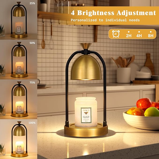 Gold Candle Warmer Lamp with Timer-Electric Candle Warmer Lamp for Bedroom Decor, Dimmable Candle Light Warmer