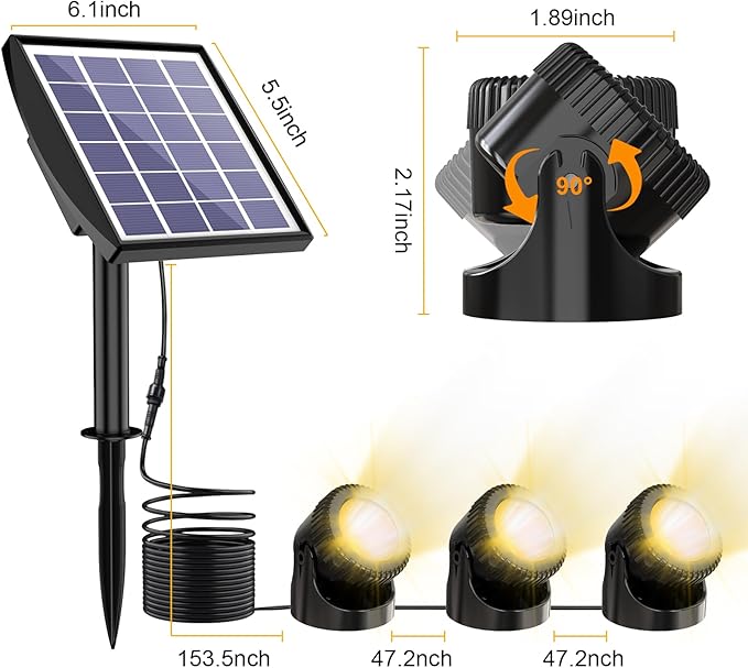 Solar Pond Lights LED Underwater, Smart Auto ON/Off Submersible Fountain Lights with 3-Brightness Modes, IP68 Waterproof Pond Light for Aquarium, Waterfall, Fish Tank, Garden(3 Head Lamp)