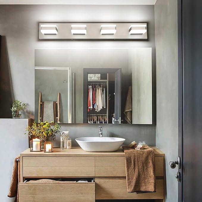 SOLFART Bathroom Vanity Lights Brushed Nickel LED Lighting, LED Bathroom Light for Bath, 4 Light Vanity Lighting Above Mirror Cool Light ND