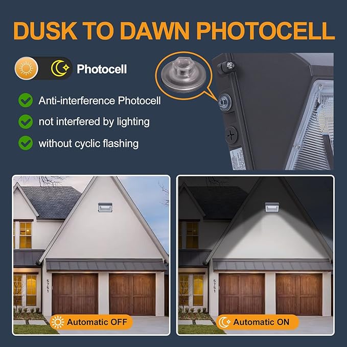 120W LED Wall Pack Light with Photocell 2Pack, 4000/5000/6500K 3CCT, 60/80/100/120W Selectable, Commercial Security Lighting Outdoor LED Wall Lights for Parking House Warehouse 100-277V ETL Listed