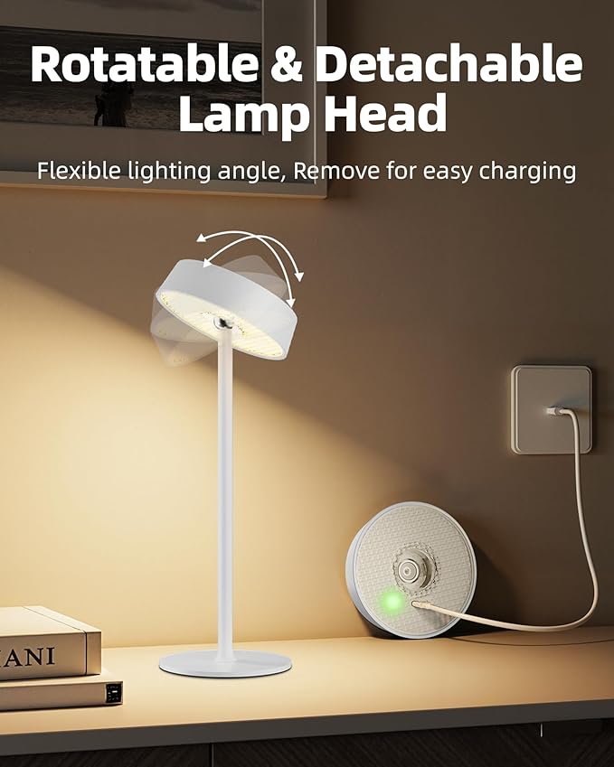 Cordless Lamp, Outdoor Waterproof, Dimmable Touch Control 3 Color Temperature, Battery Operated Portable, RGB, LED Memory Function, Rechargeable Table Lamp, Patio Dinning Restaurant Kitchen 2P White
