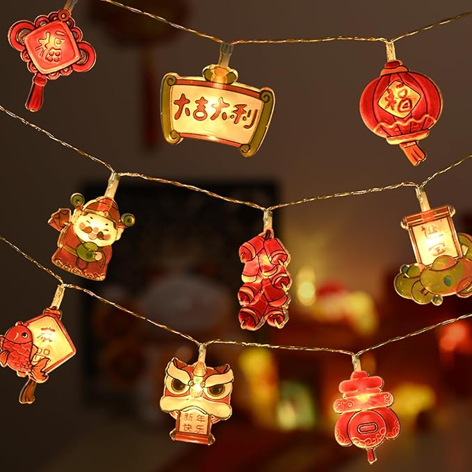 LOLStar Chinese New Year Decorations 2026 Mini Indoor String Lights 9.8Ft 20 LED Fairy Lights 8 Modes Timer Battery Operated (Not Included) Chinese New Year Decors Window Lights for Mantel Bedroom