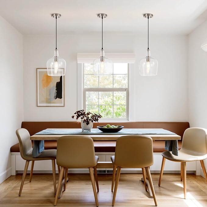 Large Hammered Glass Pendant Light Modern Brushed Nicklel 1 Light Single Dome Pendant Lighting Fixtures for Kitchen Island Dining Room Hallway, Dia 10 Inch, UL Listed