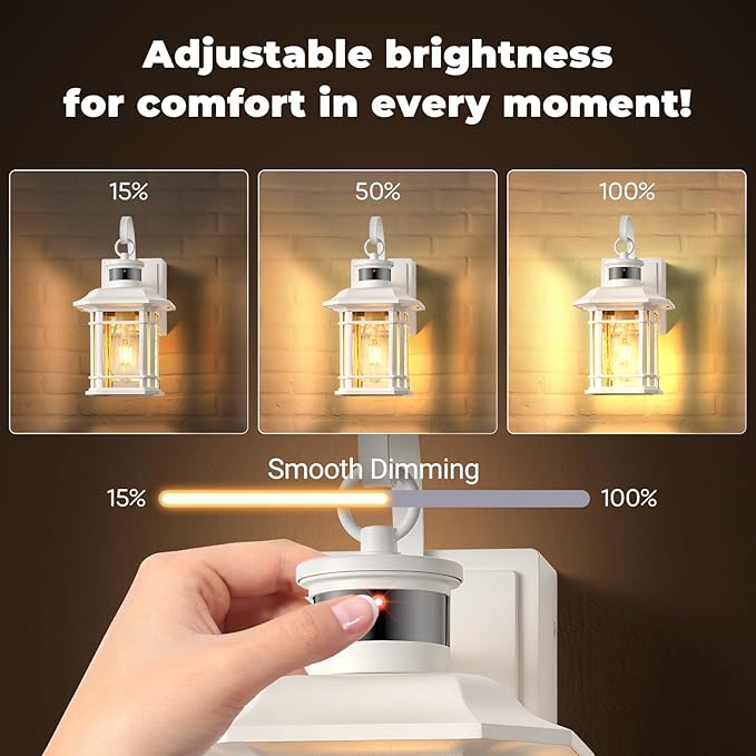 2 Pack White Porch Light with GFCI Outlet, 3 Modes Motion Sensor Exterior Lighting Fixtures, Dusk to Dawn Outside Lights for House, Porch, Garage, Waterproof, Anti-Rust