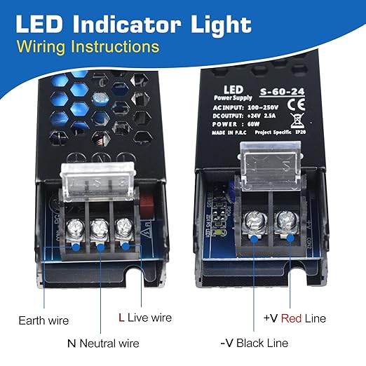 LED Driver 24V 60W 2.5A Slim LED Power Supply, AC 100-250V to 24V DC Adapter, Constant Voltage LED Transformer for Strip Lights, Bulbs, Garden and Cabinet Lights