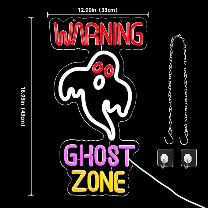 FITNATE Ghost Zone Neon Sign, Dimmable Spooky Haunted Mansion Decor LED Neon Signs, Ghost Neon Light Up Sign for Haunted House Man Cave Bar Party Christmas Decor