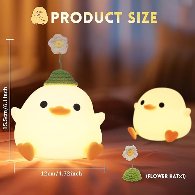 Dodo Duck Night Light, Cute Flower Duck Nursery Lamp, Portable USB Rechargeable Timer Dimmable, Silicone LED Bedside Nightlight, Best Home Bedroom Decor Gift to Kids
