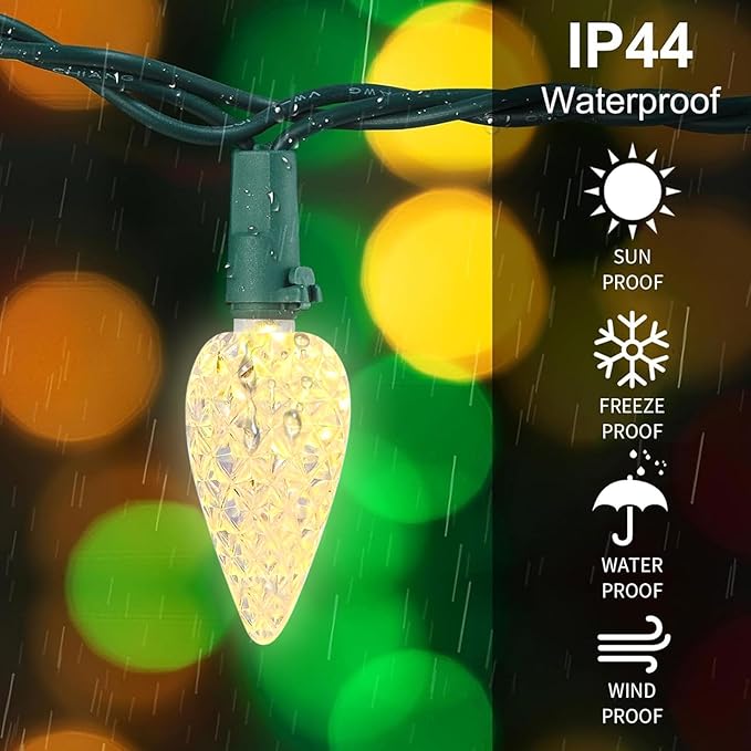 2 Pack 100LED C6 Christmas Lights Battery Operated, 16.4FT C6 Christmas Lights Battery Powered with Timer, 8 Modes, Waterproof for Outdoor Garden Patio Indoor Xmas Tree Bedroom Party Warm White
