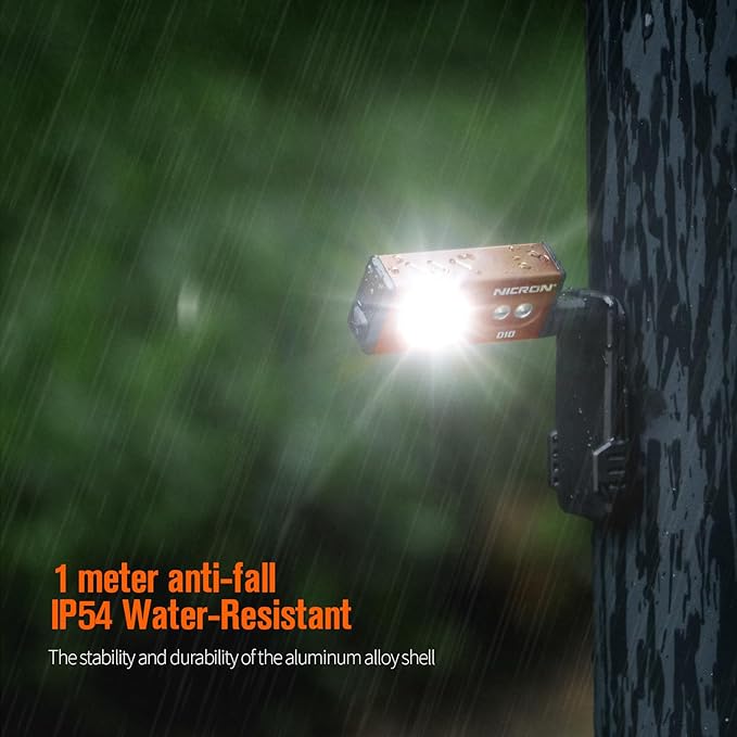NICRON D10 Rechargeable Flashlights, 500 High Lumens EDC Mini Flashlight with Magnet 360° Rotation, RGB&UV Lights, IP54 Waterproof, Flexible Headlamp for Camping Fishing Hiking(Orange)