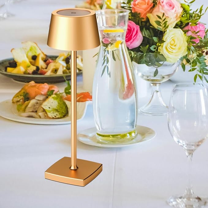 Desk lamp, Rechargeable Table lamp, Cordless, LED, Dimmable, Aluminum, Suitable for Indoor and Outdoor Lighting (Gold)