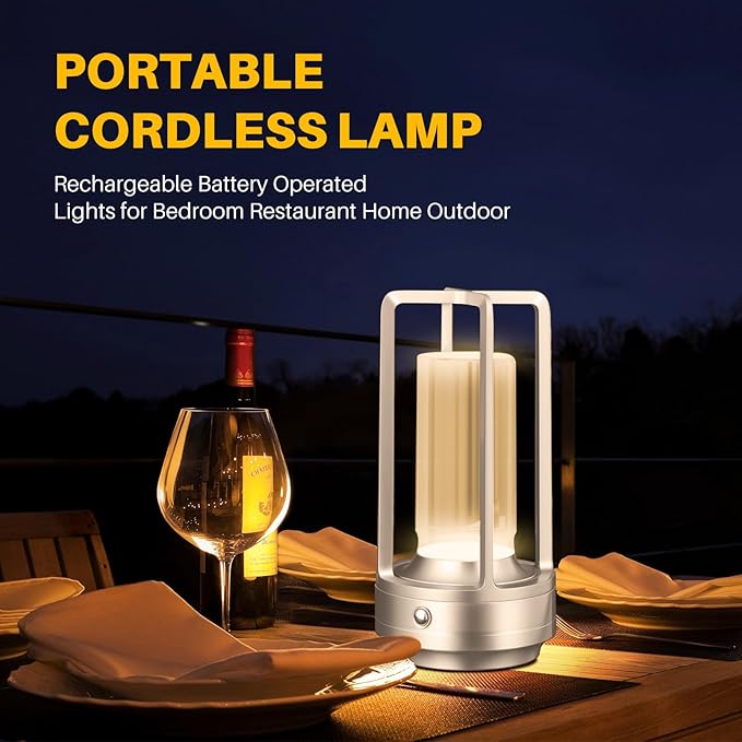 Rechargeable Table Lamp Cordless, 3 Color | Crystal | Stepless Dimming, for Bedroom, Cafe, Camping, Dining Table, Home Decor, 2 Pack (Silver)
