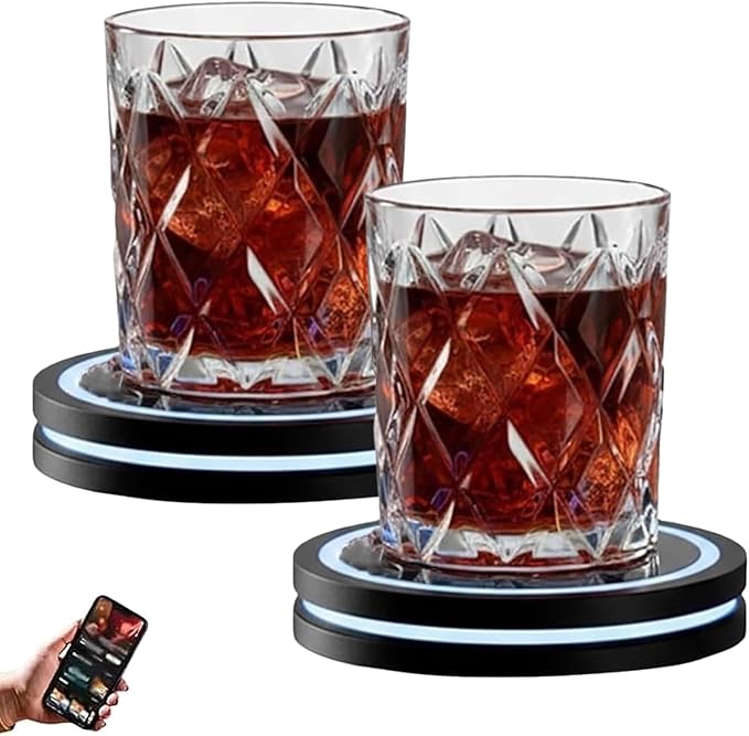 Smart Coaster Cocktail Machine, 2026 New Portable Cocktail Maker Interactive Lighting with Built-in Smart Sensing Tech Easy to Clean & Carry Compact Storage for Mat Bar Club Drink (2PCS)