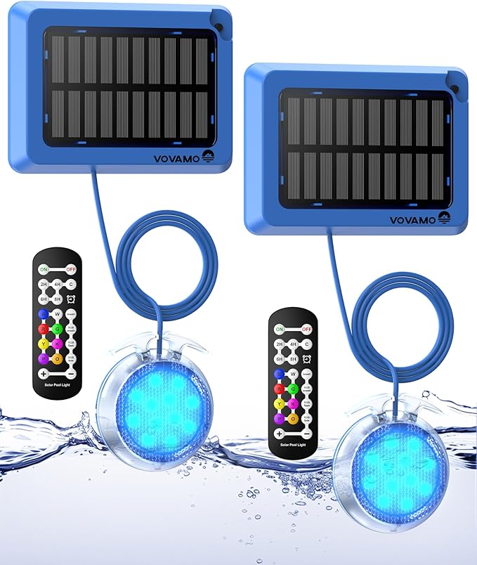 Solar Pool Lights,Underwater IP68 Pool Lights with 8-Color Changing and 9 Modes,Solar Powered LED Swimming Light with Remote Control for Above Ground Pools/Inground Pools-2 Pack-Blue