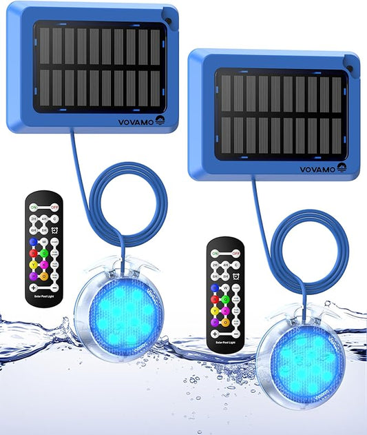 Solar Pool Lights,Underwater IP68 Pool Lights with 8-Color Changing and 9 Modes,Solar Powered LED Swimming Light with Remote Control for Above Ground Pools/Inground Pools-2 Pack-Blue
