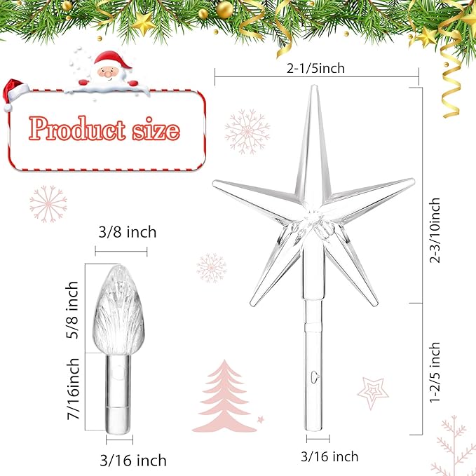 Boao 100 Pieces Ceramic Christmas Tree Bulbs and 5 Stars Replacement Plastic Bulbs for Ceramic Christmas Tree Decorations(4.7 mm Diameter,Transparent)