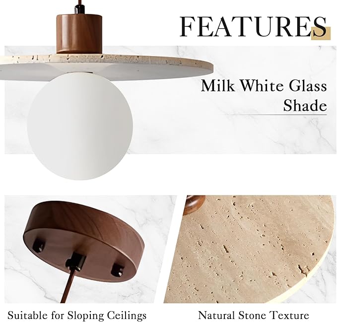 Wabi Sabi Pendant Light 7.9" Small Japandi Natural Stone Pendant Lights Nordic Marble Hanging Light for Kitchen Island Dining Room Island