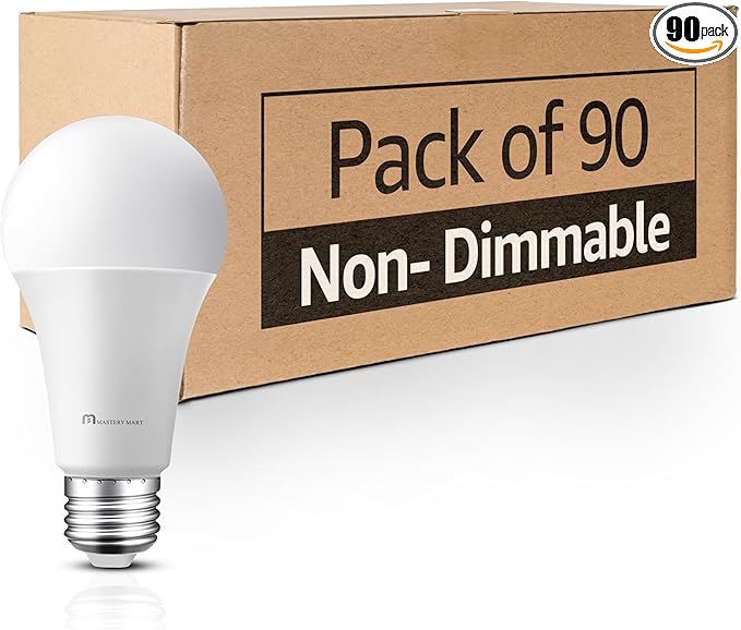 MASTERY MART 6/12/24/36/60/90/120 Pack LED Light Bulbs A19 9W (60 Watt Equivalent) E26 Medium Base, 2700K Soft White Warm Light,800 Lumens, CRI 80+, Non-Dimmable, Energy Star, UL Listed, 90 Pack