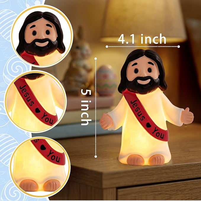 Jesus Resin Figurine,Christian Easter Decor,Jesus Night Light Statue,Figure for Home Office Table Decor Religious Gift