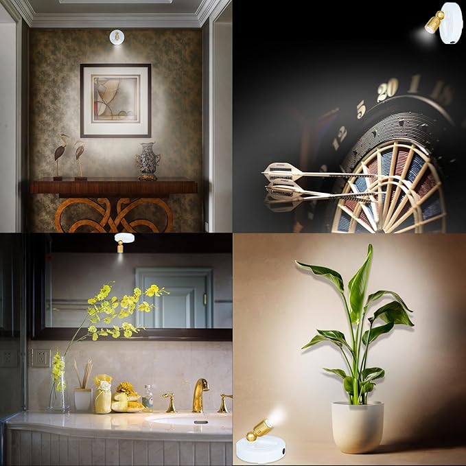 Picture Light Battery Operated, 3 Color Temperatures Picture Light with Remote, Indoor LED Spot Lights for Plants for Wall Frame Dartboard Art Painting Display Accent-White Gold