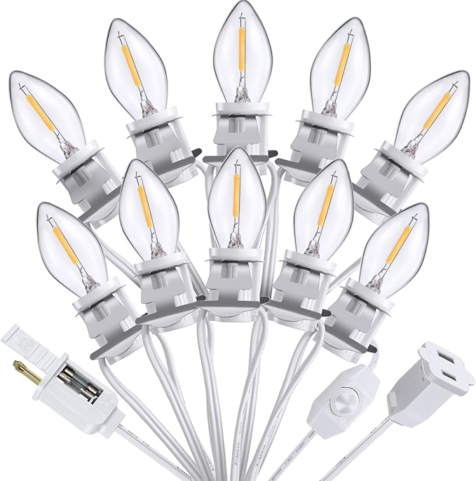 Meonum 10LED Bulbs Accessory Extension Cord, End to End Connectable Blow Mold Light Cord with Adjustable Dimmer Switch, Replacement Lamp Kit for Ceramic Houses, Halloween & Christmas Village Decor