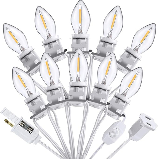 Meonum 10LED Bulbs Accessory Extension Cord, End to End Connectable Blow Mold Light Cord with Adjustable Dimmer Switch, Replacement Lamp Kit for Ceramic Houses, Halloween & Christmas Village Decor