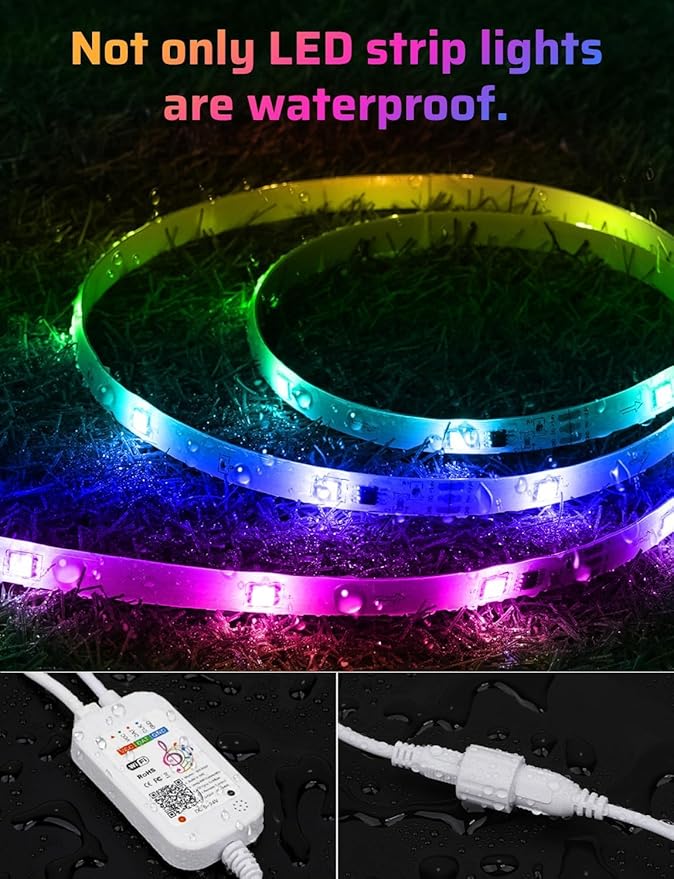 IP67 53FT Continuous RGB+IC DIY Design Outdoor Led Strip Lights Waterproof with Wi-Fi+Bluetooth App Compatible with Alexa,Google Assistant,Themable for Football Clubs Color Changing LED Rope Lights